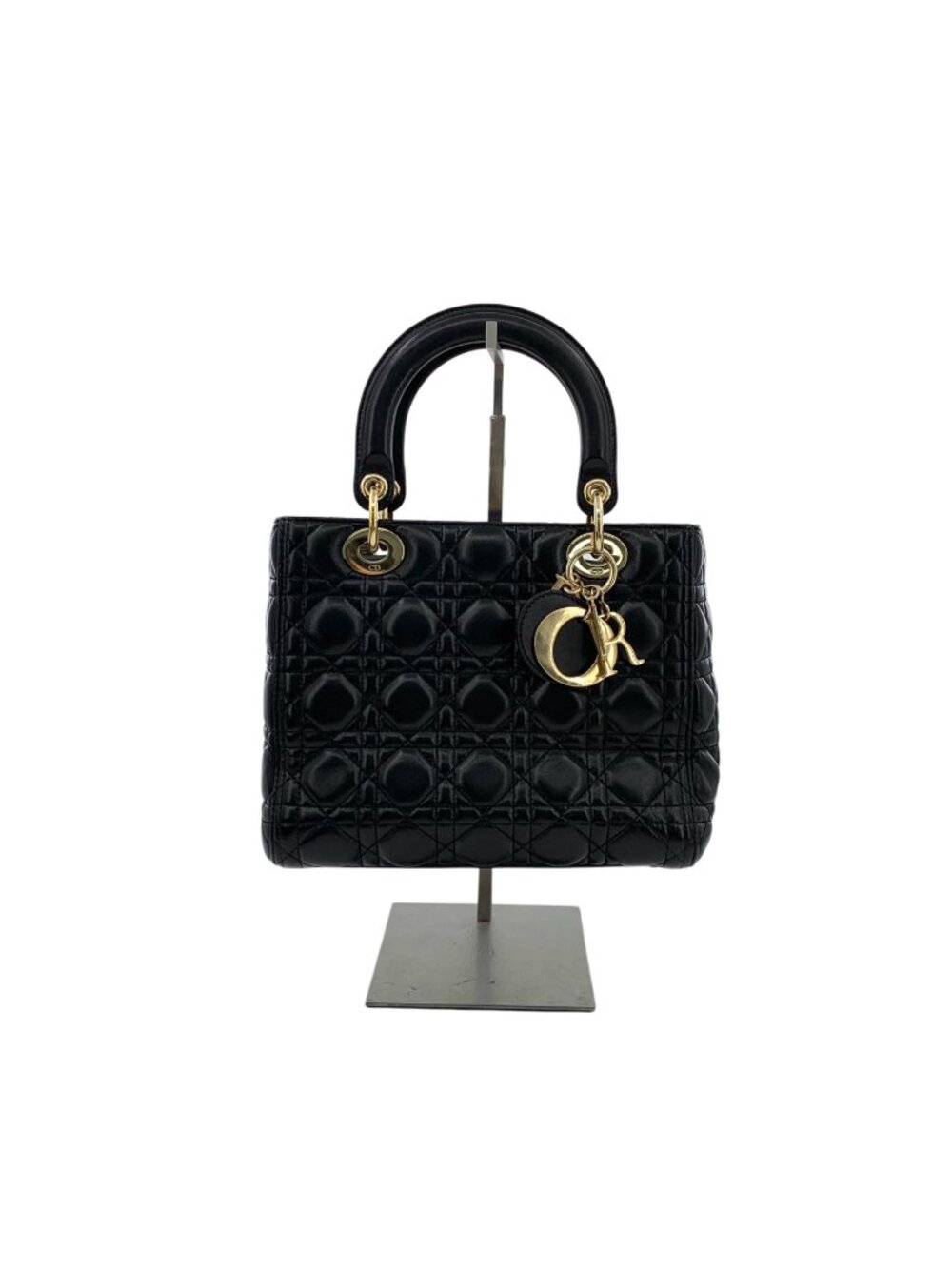 Dior Lady Black Cannage Patent Calfskin Medium Bag